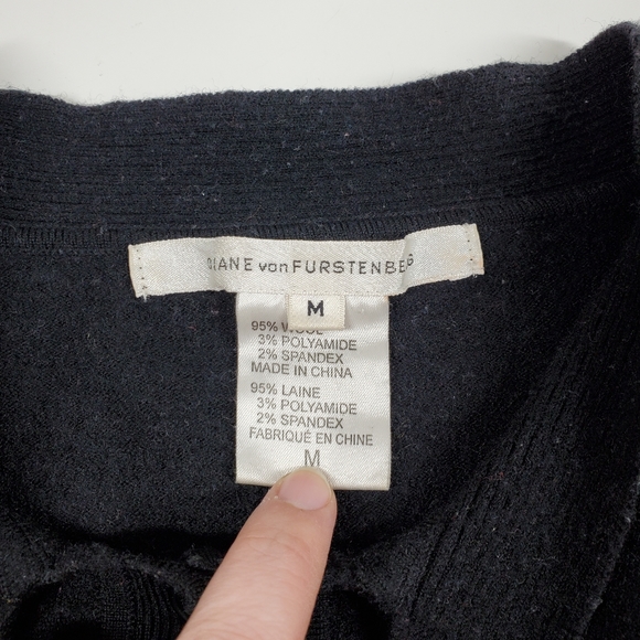 Diane Von Furstenberg Black Wool Bow Tie Button Down Sweater - Picture 5 of 7